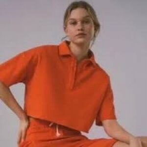 Urban Outfitters Out From Under Orange Cropped Polo Shirt